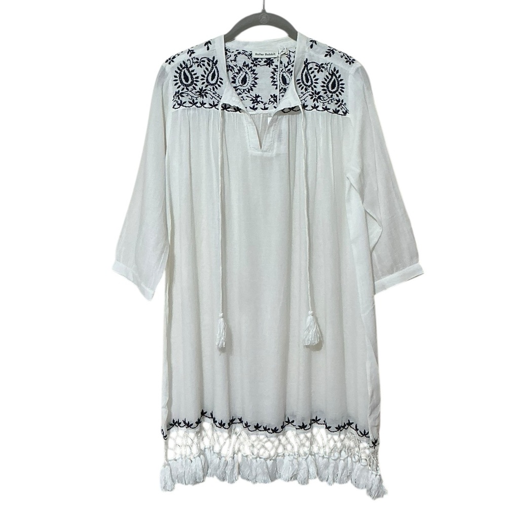 ROLLER RABBIT Lucknow Serafina Tunic XS 24” p2p White $148 Retail NWT - Picture 2 of 13